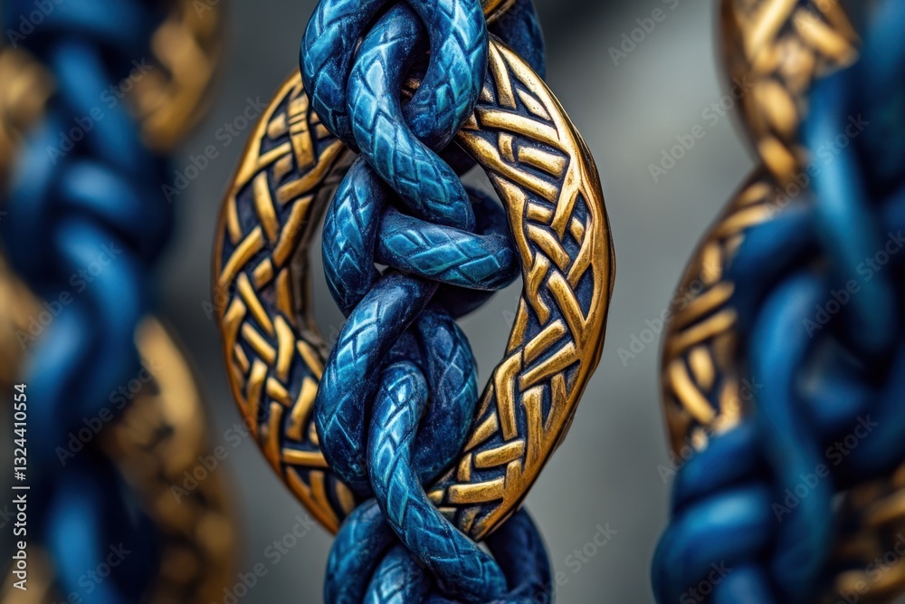 Poster this photo captures a detailed closeup of a blue and gold chain emphasizing its intricate design and
