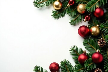 Naklejka premium Ornament-filled garland on a white background, greenery, seasonal decorations