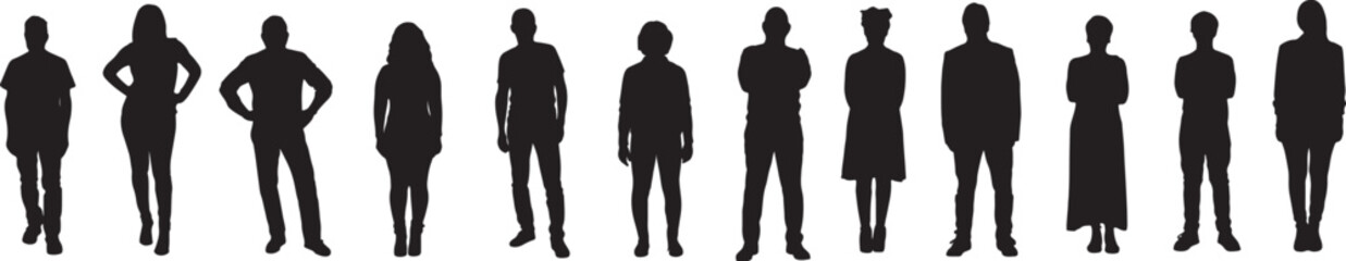 vector; silhouette of large group of people standing