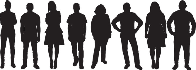 vector; silhouette various poses of people standing