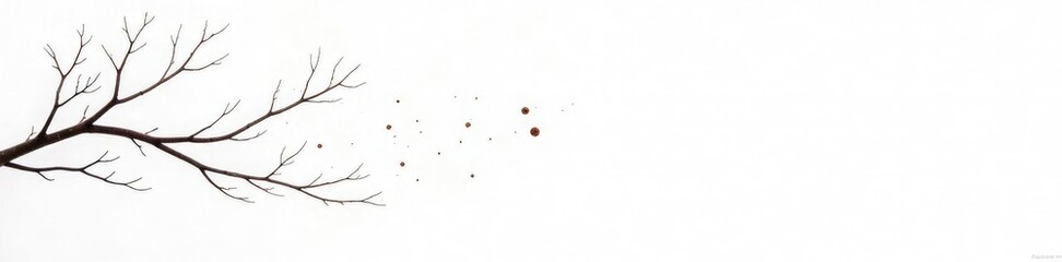 Simple isolated branches against a stark white background with some scattered dust particles, white, nature