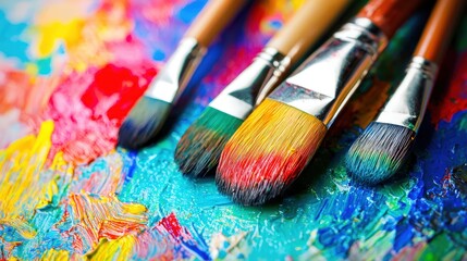 Fototapeta premium An array of paint brushes in various sizes and shapes ready for creative artistic expression