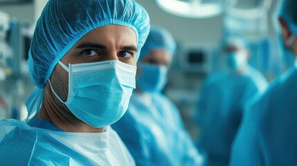 Men doctors at work inside hospital during coronavirus outbreak - Medical worker on Covid-19 crisis wearing face protective mask - Focus on mask