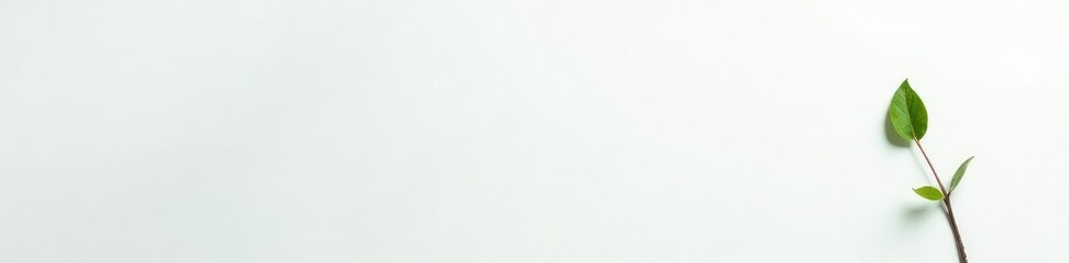 Obraz premium Single branch stretching towards the top right corner of a plain white surface, leaf, branch, nature