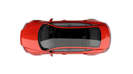 Red generic sedan car seen from above on transparent background