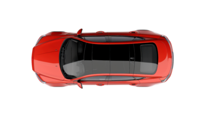 Red generic sedan car seen from above on transparent background
