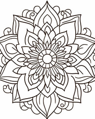 Detailed black and white mandala coloring page