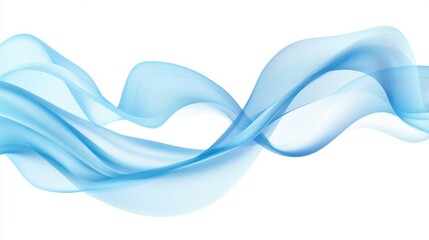 A flat vector illustration of a flowing ribbon in the wind, smooth wavy lines, soft blue fabric with subtle shading, abstract wind lines curving around the ribbon. White background
