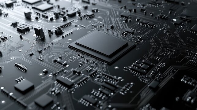 A detailed, high tech black circuit diagram displayed on a clean white background, showcasing intricate connections and patterns of a central computer processors CPU concept.