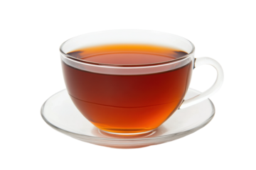 Warm tea in a glass cup and saucer, cut out