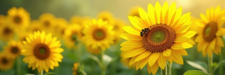 Obraz premium Vanilla bean clusters with blooming sunflowers, bees, flowers, blossoms