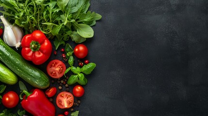 A black background with a variety of vegetables