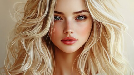Fototapeta premium portrait of a beautiful blonde woman with long wavy hair