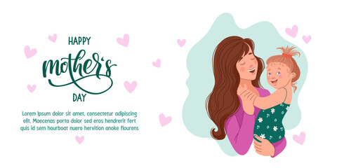 Mom with daughter flyer for Mothers Day. Vector illustration