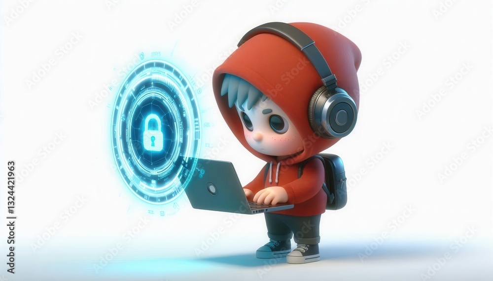 Fototapete digital security learning event online animated character virtual environment engaging concept