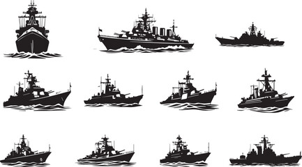 Warship navy silhouettes set, large pack of vector silhouette design, isolated vector illustration © jobaida