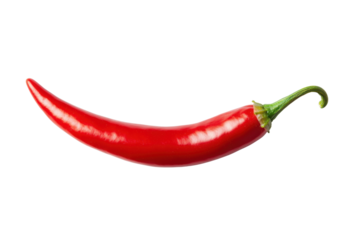 Bright red chili pepper with shiny skin, cut out