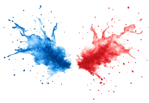 Fireworks, red and blue colors, transparent background, png