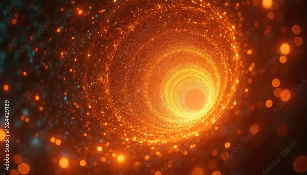 Poster tunnel effect with glowing orange lights creates vortex. captivating abstract background for sci-fi 