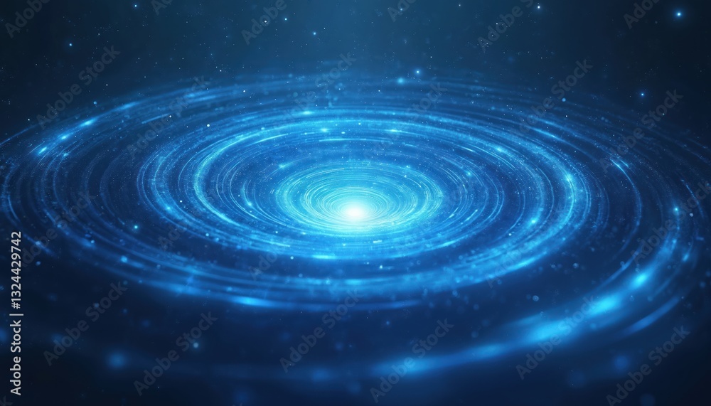 Aufkleber Abstract blue swirl of light illustration. Generic tech science background. Cosmic energy space art with spiral vortex galaxy shape, artistic glow. Modern wallpaper for engineering research projects.