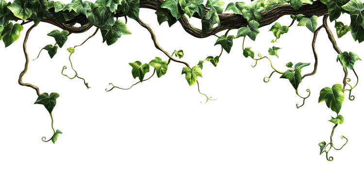 Fototapeta Tangled vines, jungle tree branches, vines, vector PNG transparent background