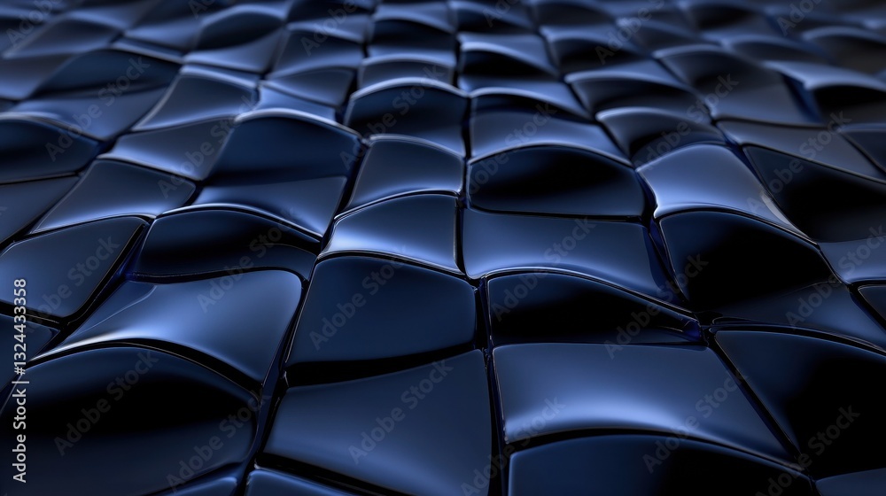 Poster abstract dark blue grid waves. tech concept. 3d rendering