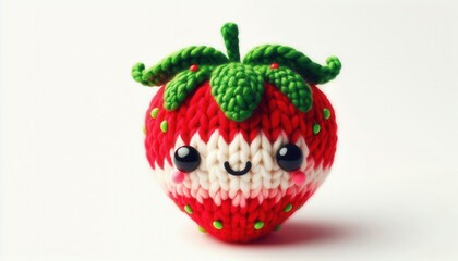Cute crochet strawberry character colorful handmade art for your whimsical craft studio