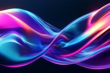 Obraz premium 3D Holographic Neon Wave – Iridescent Fluid Motion on Black Background