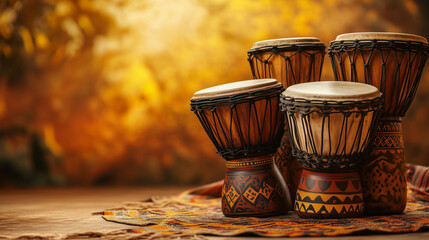 African drums, djembe, designed as a dynamic promotional banner. Ideal for music events, cultural festivals