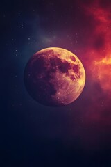 Crescent shaped partial lunar eclipse in the night sky