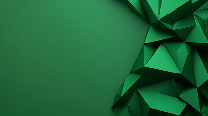 Abstract 3D Green Geometric Background With Triangular Polygonal Shapes On Textured Surface In Deep Emerald Green Hues