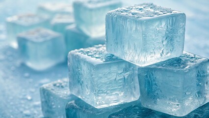 Obraz premium Close-up of ice cubes, highlighting the detailed texture and frosty appearance. Ideal for backgrounds, textures, and illustrating coldness