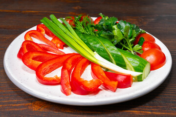 Freshly prepared vegetable platter with vibrant colors and textures