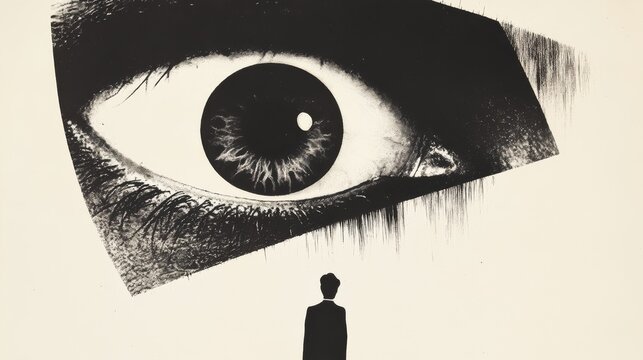 A poster for the german expressionist film the cabinet of dr caligari The hypnotist is over the top of the somnambulist whos eyes are wide open with fear the background is white shaded pointed