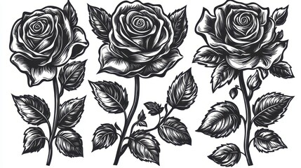 Vintage Rose Illustrations, Detailed Floral Design