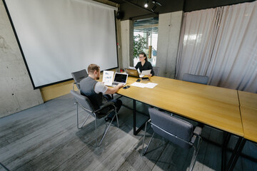 office workers doing brainstorming
