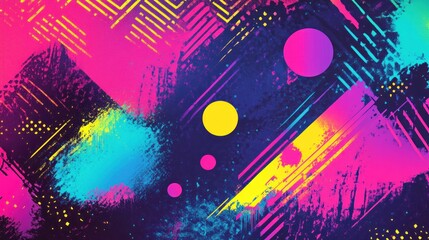 Obraz premium Abstract vibrant neon geometric paint splatters background.