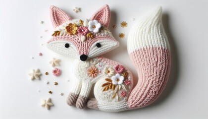 Crafting a whimsical knitted fox home decor art piece cozy environment close-up creativity