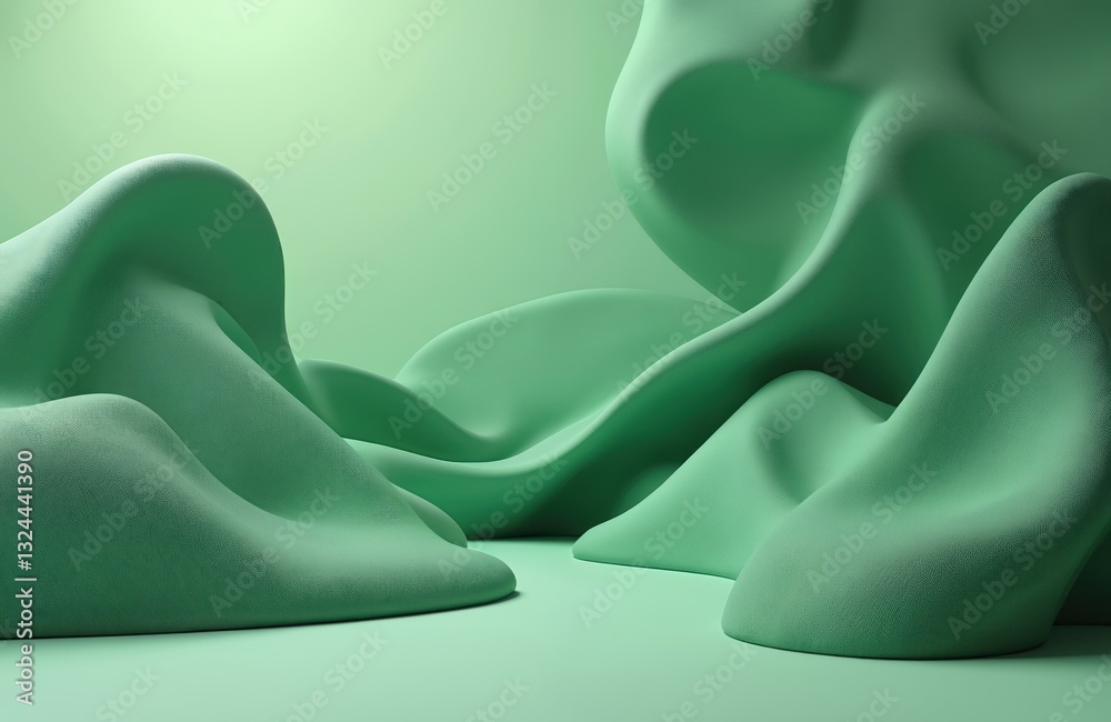 Leinwandbilder green 3d abstract background with smooth organic shapes. it looks like wrinkled soft fabric texture.