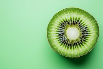 Freshly sliced kiwi fruit showcasing vibrant green color against a smooth green background