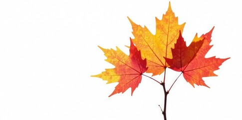 Fototapeta premium Single branch of a maple tree on white background with autumn colors, white background, natural