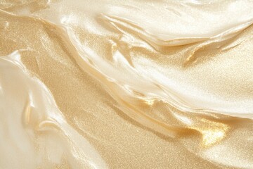 luxurious spread of shimmering gold cosmetic cream across smooth light surface creating inviting backdrop with copy