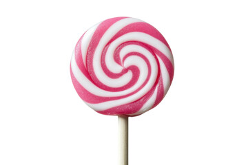 Swirled pink and white lollipop on a stick, cut out
