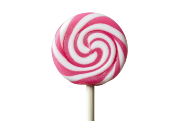 Swirled pink and white lollipop on a stick, cut out