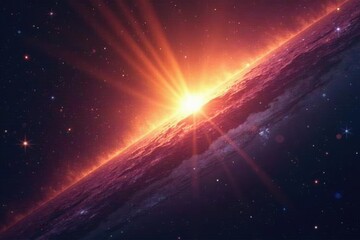 Fototapeta premium Bright sunbeams pierce through the void of space, ray, space