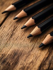 Wooden table charcoal pencil under soft light