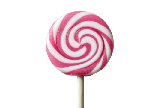 Swirled pink and white lollipop on a stick, cut out