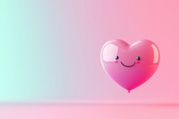 Cute Heart-Shaped Balloon with a Smiley Face on Pastel Background - Generative AI