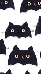 Obraz premium A cute illustration of many small black cats in the clouds with space for text.