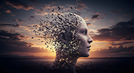 Surreal Imagery of Mind Dissolving into Birds